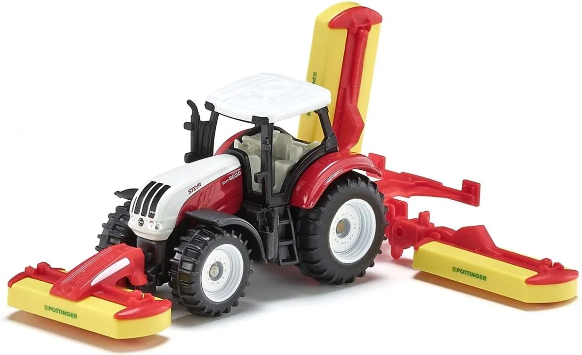 SIKU 1672 Steyr-tractor met Pöttinger-maaidorser - Rood/wit/geel