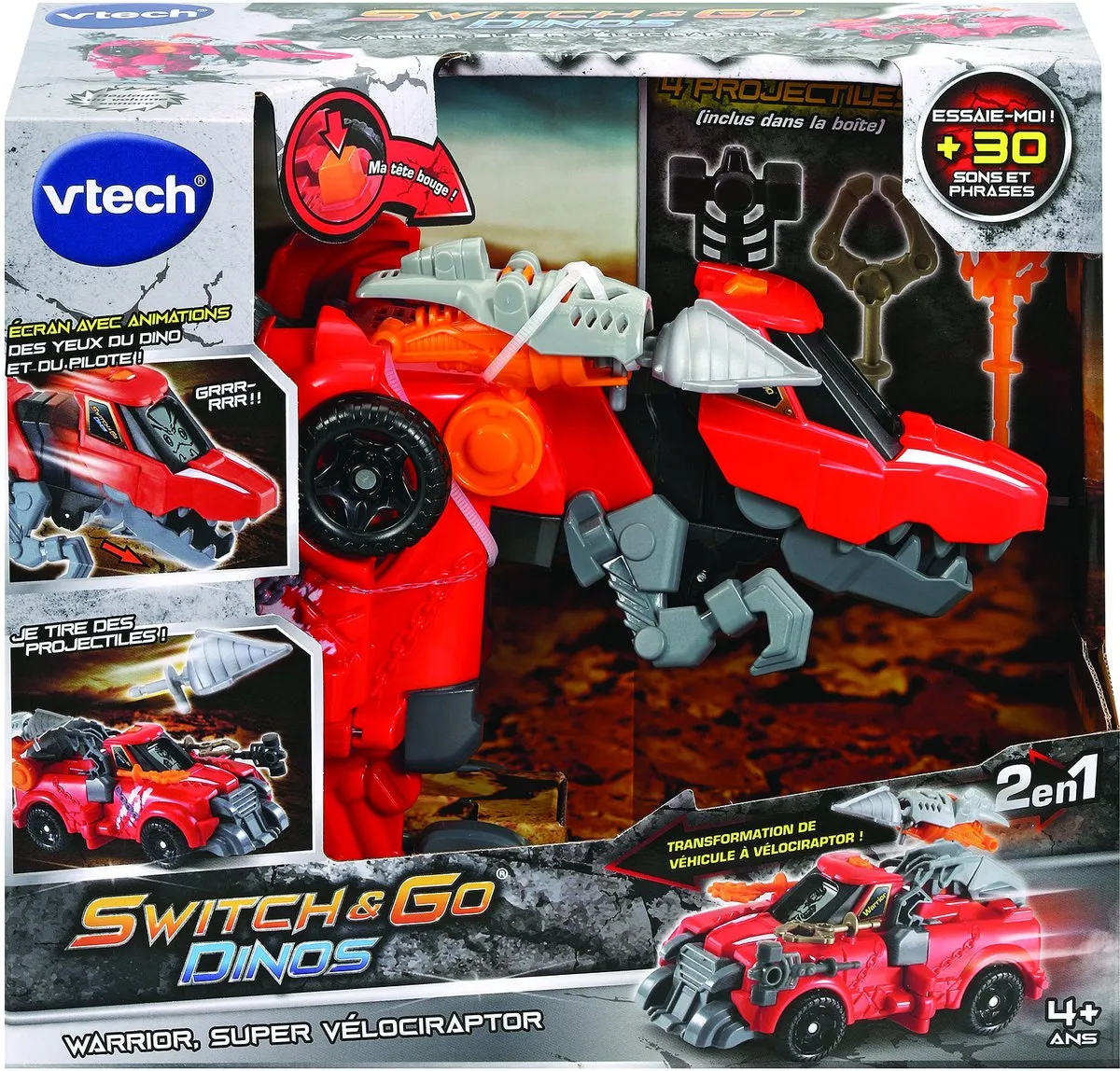 Vtech Transformers Switch & Go Dinos Warrior Super Velociraptor - Rood