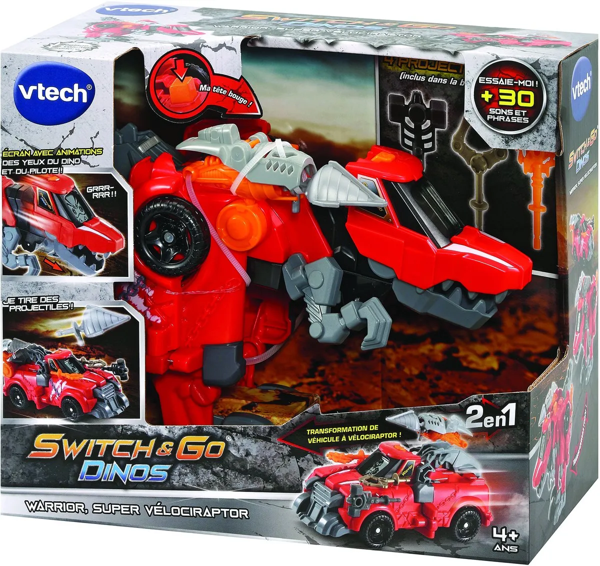 Vtech Transformers Switch & Go Dinos Warrior Super Velociraptor - Rood