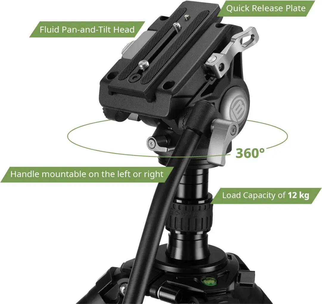 Bresser BX-10 Pro Statief - Fluid Pan-Tilt - 10 kg - Zwart - afbeelding 2 van 6