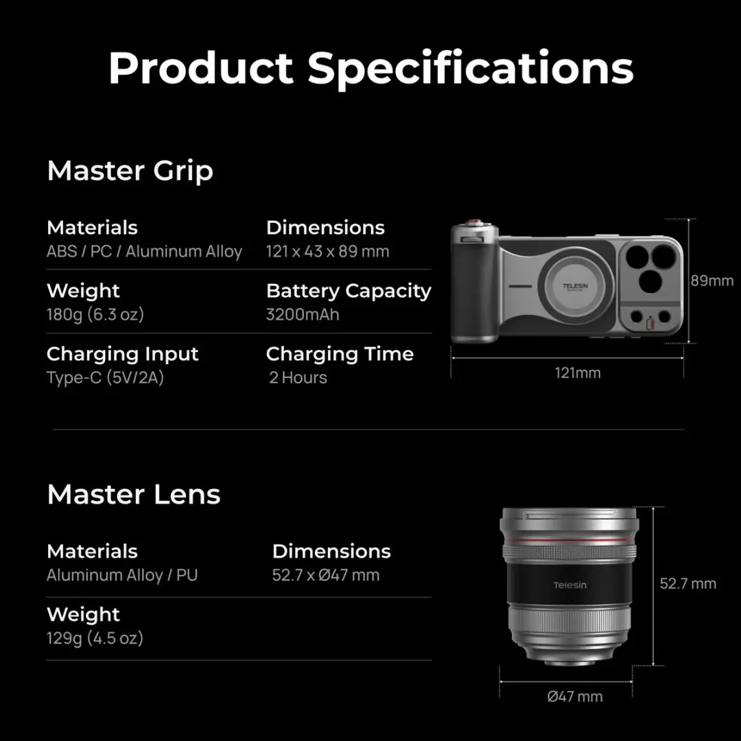 Telesin Master Lens 2X Tele P5-FLT-015-TIP - iPhone 17 Pro Max - Grijs