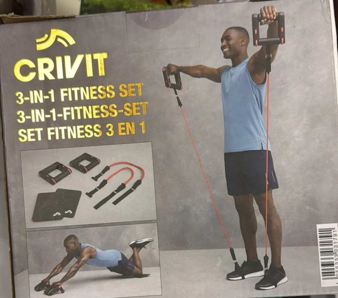 Crivit 3-in-1 Fitness Set - Fitnessroller, Push-up Handgrepen, Expander - Zwart/Rood