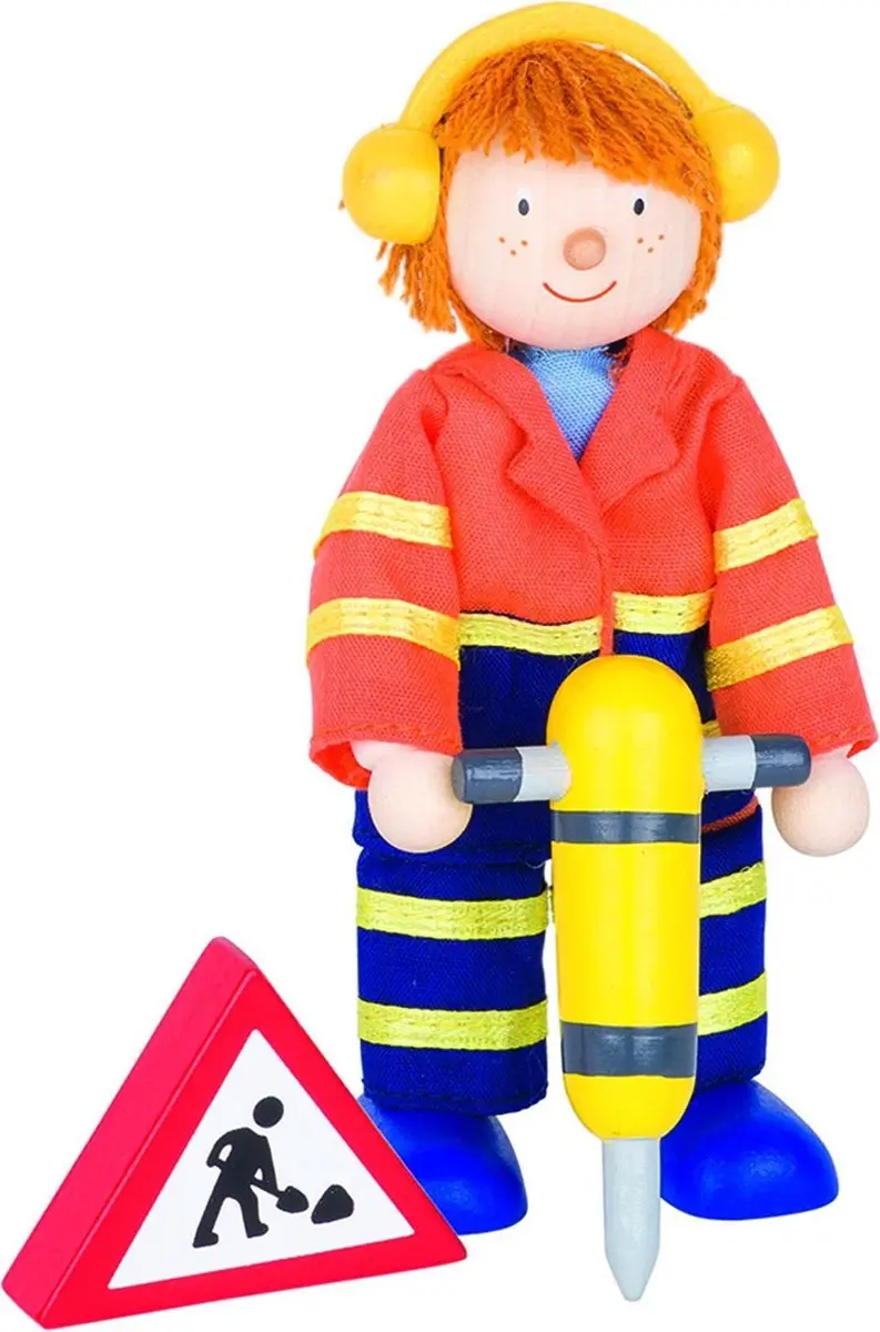 Goki Houten buigpopje bouwvakker i 11,5cm