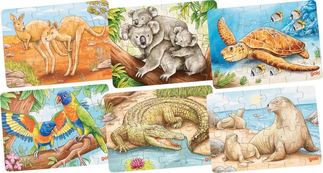 Set van 6 houten mini-puzzels