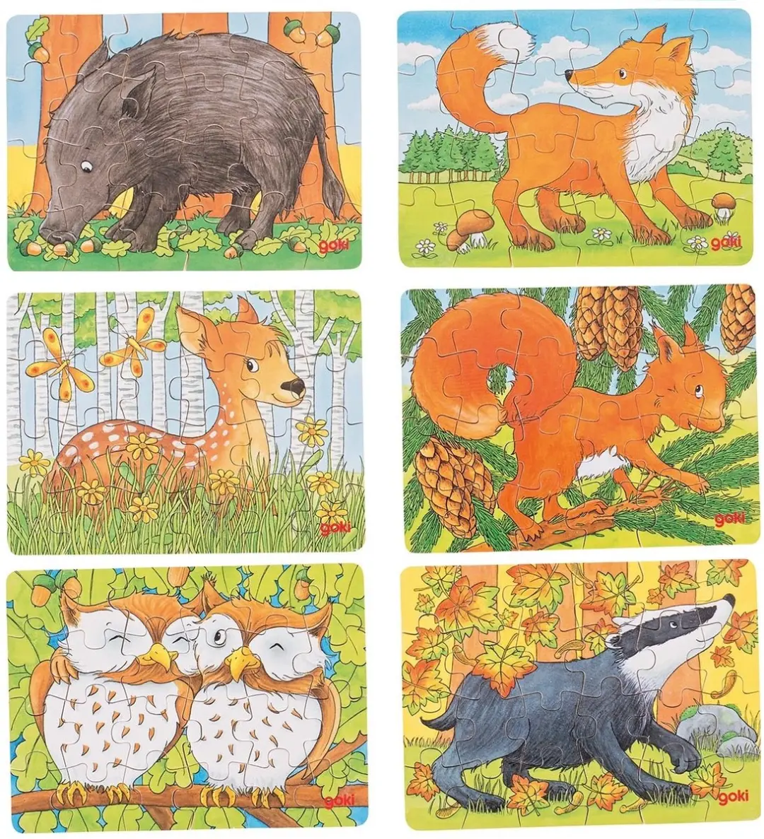 Set van 6 houten mini-puzzels