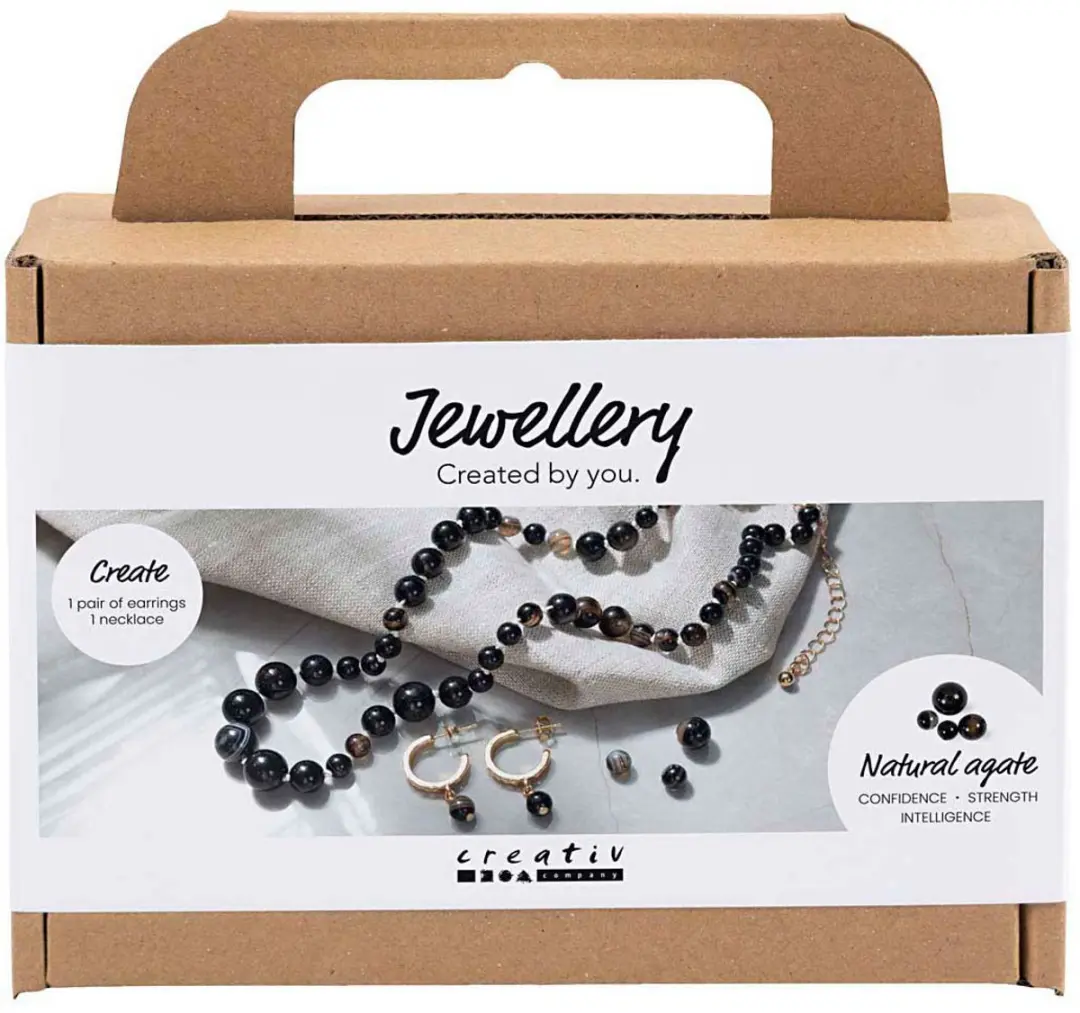 Creativ Company sieraden knutselset halsketting oorbellen zwart wit kralen.