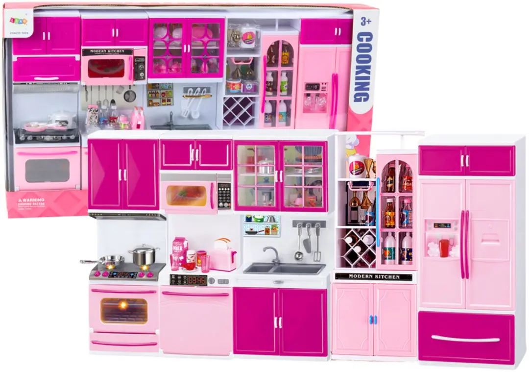 Keukenmeubelset voor poppen Koelkast Fornuis Accessoires Roze
