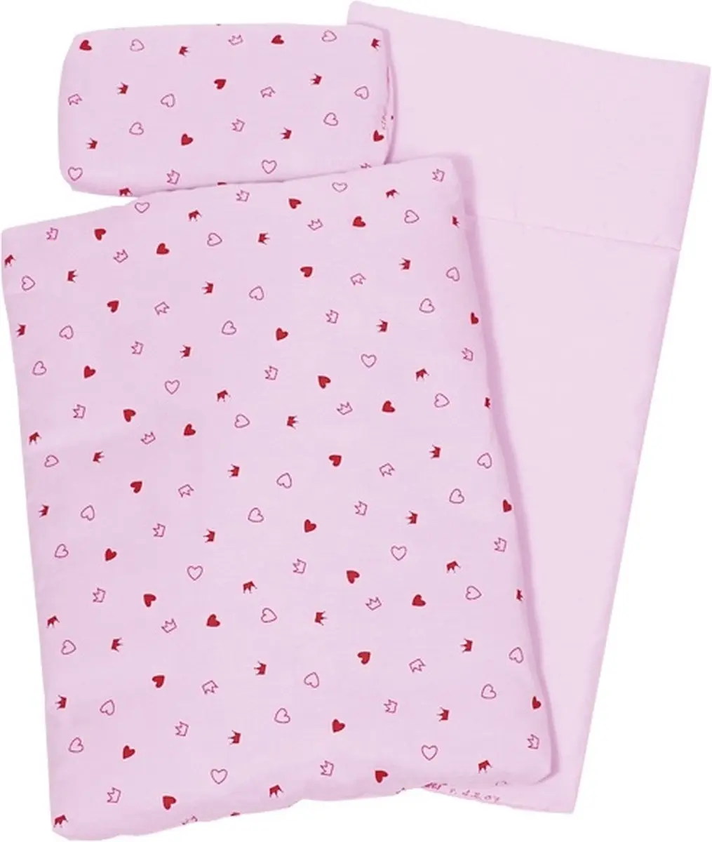 Goki Poppen beddengoed hartjes en kroontjes roze