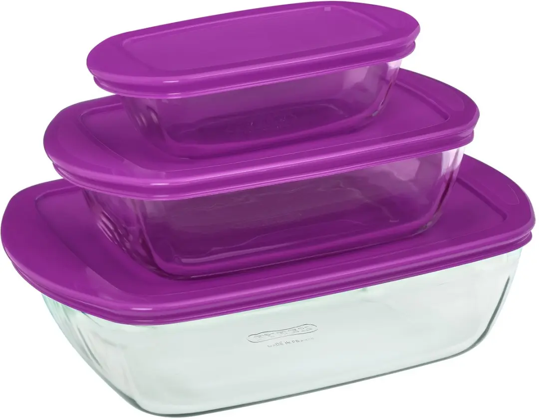 Pyrex Cook&Store voorraadbakken set, kommen met deksels, borosilicaatglas, ovens
