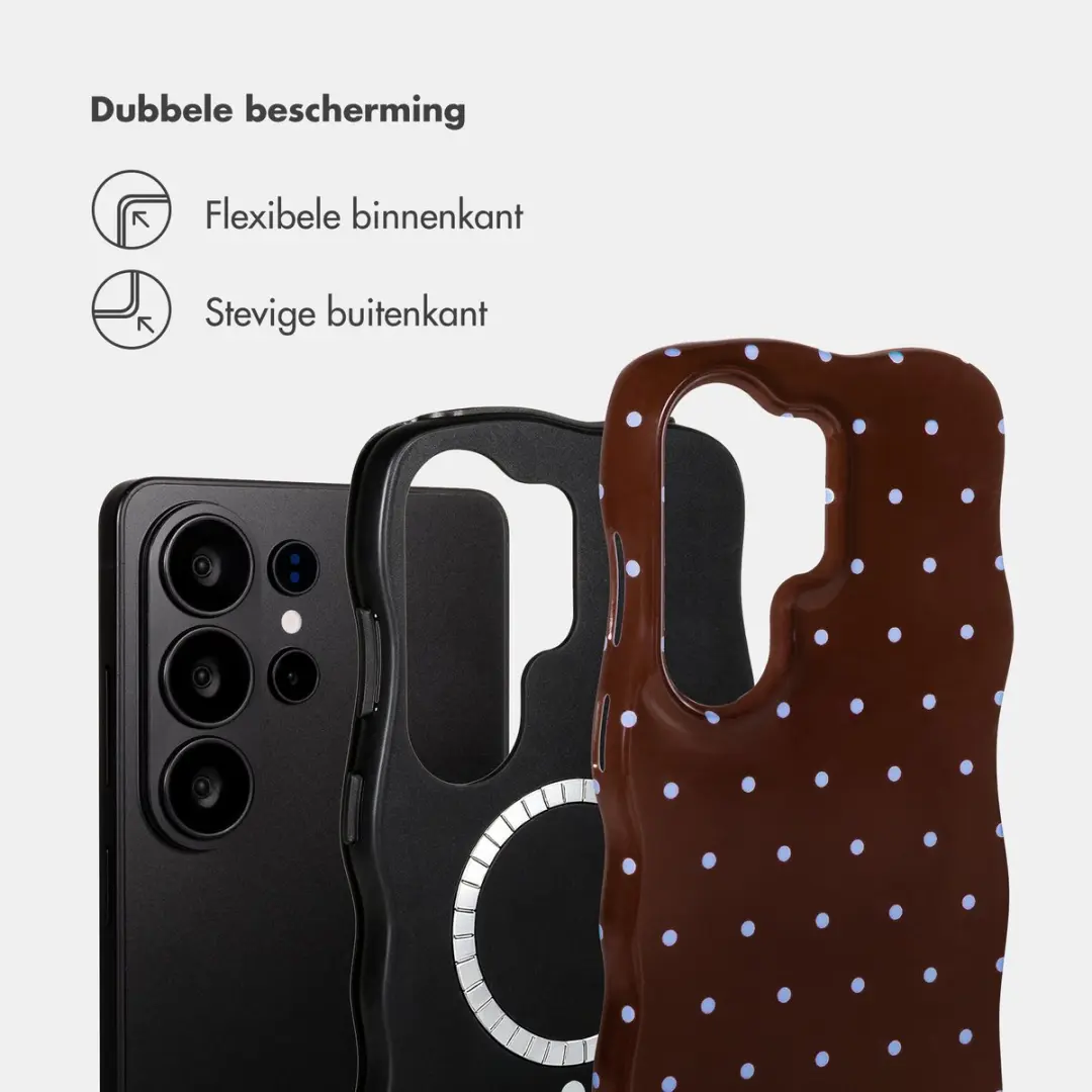 Selencia Wavy Backcover Hoesje S26 Ultra - Magnetische Ring - Bruin