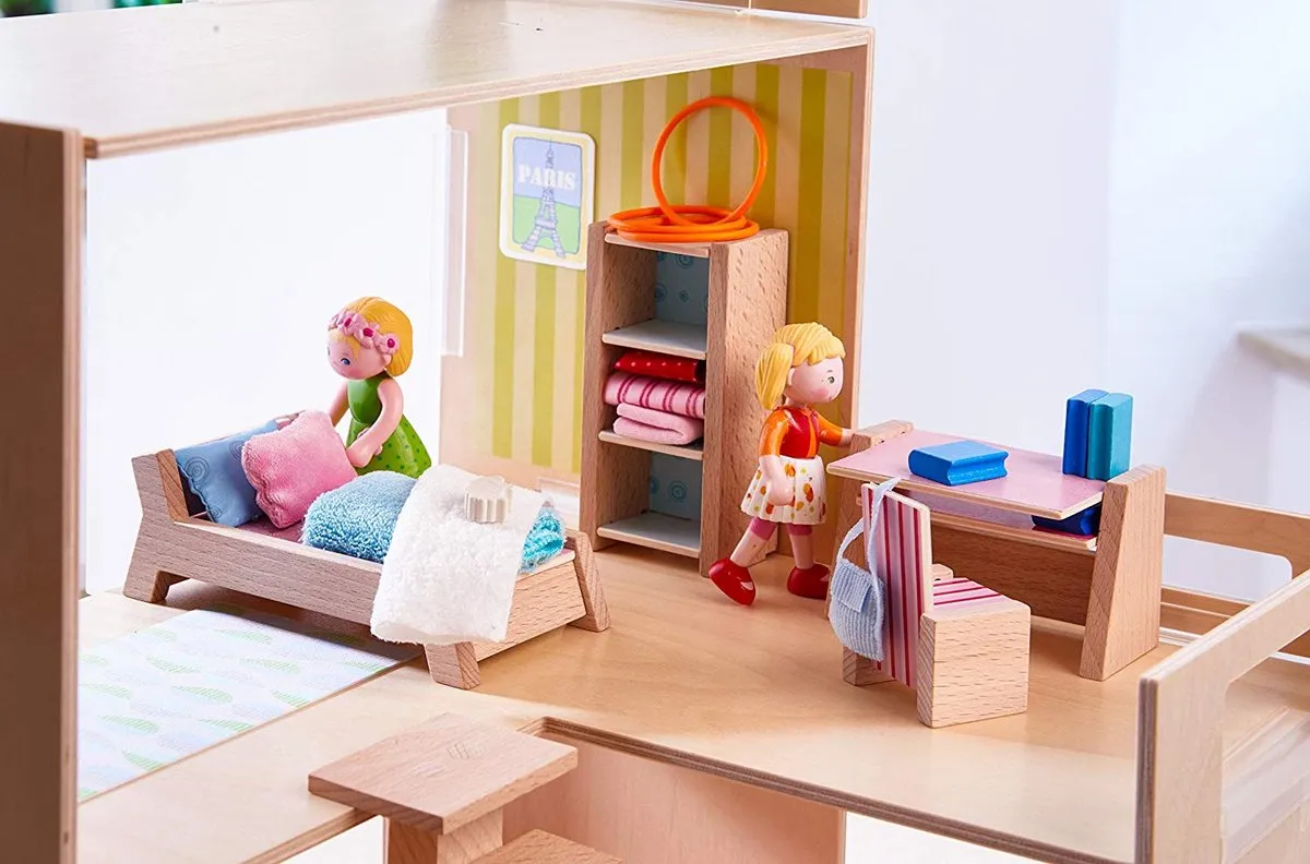 HABA Little Friends Poppenhuismeubels Tienerkamer - Roze/Blauw/Lichte houtkleur