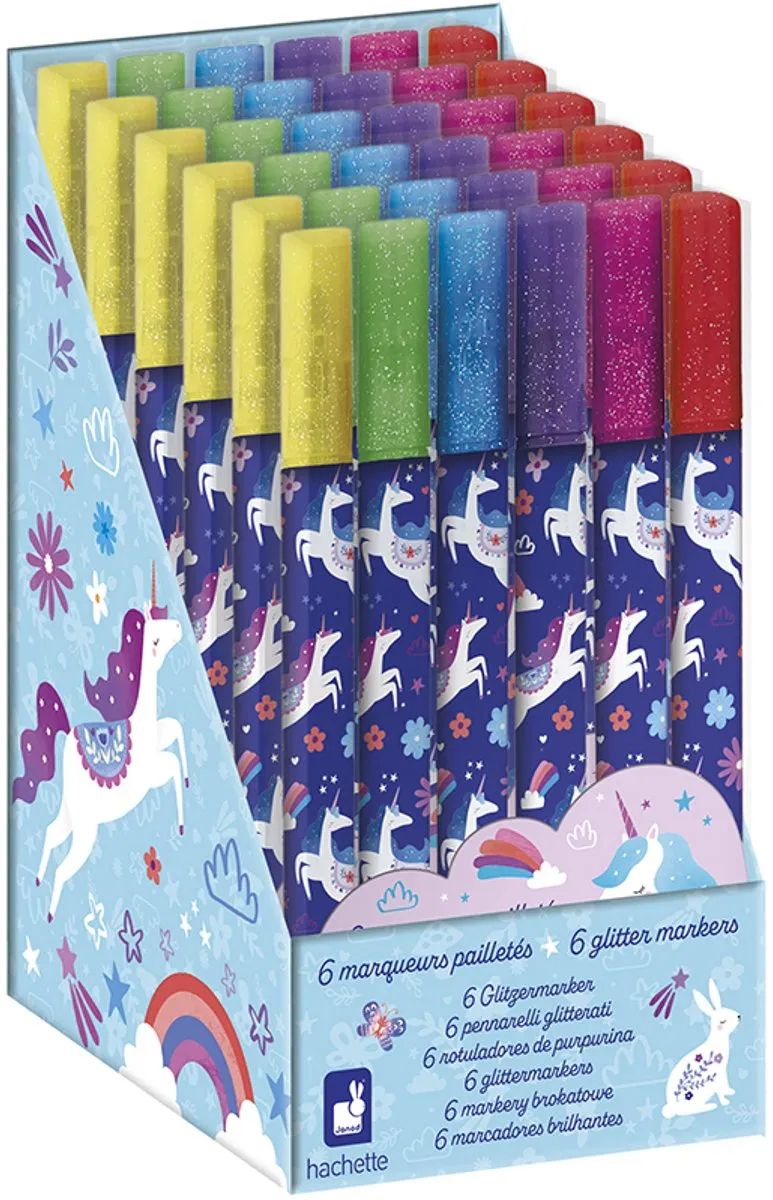 Janod Dreamland Unicorn Glitterstiften - 6 Stuks - Multikleur
