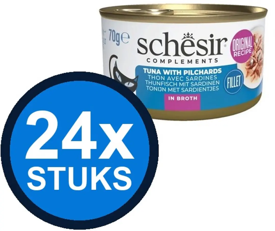 24x Schesir Complementary kat blik bouillon tonijn&sardines 70gr