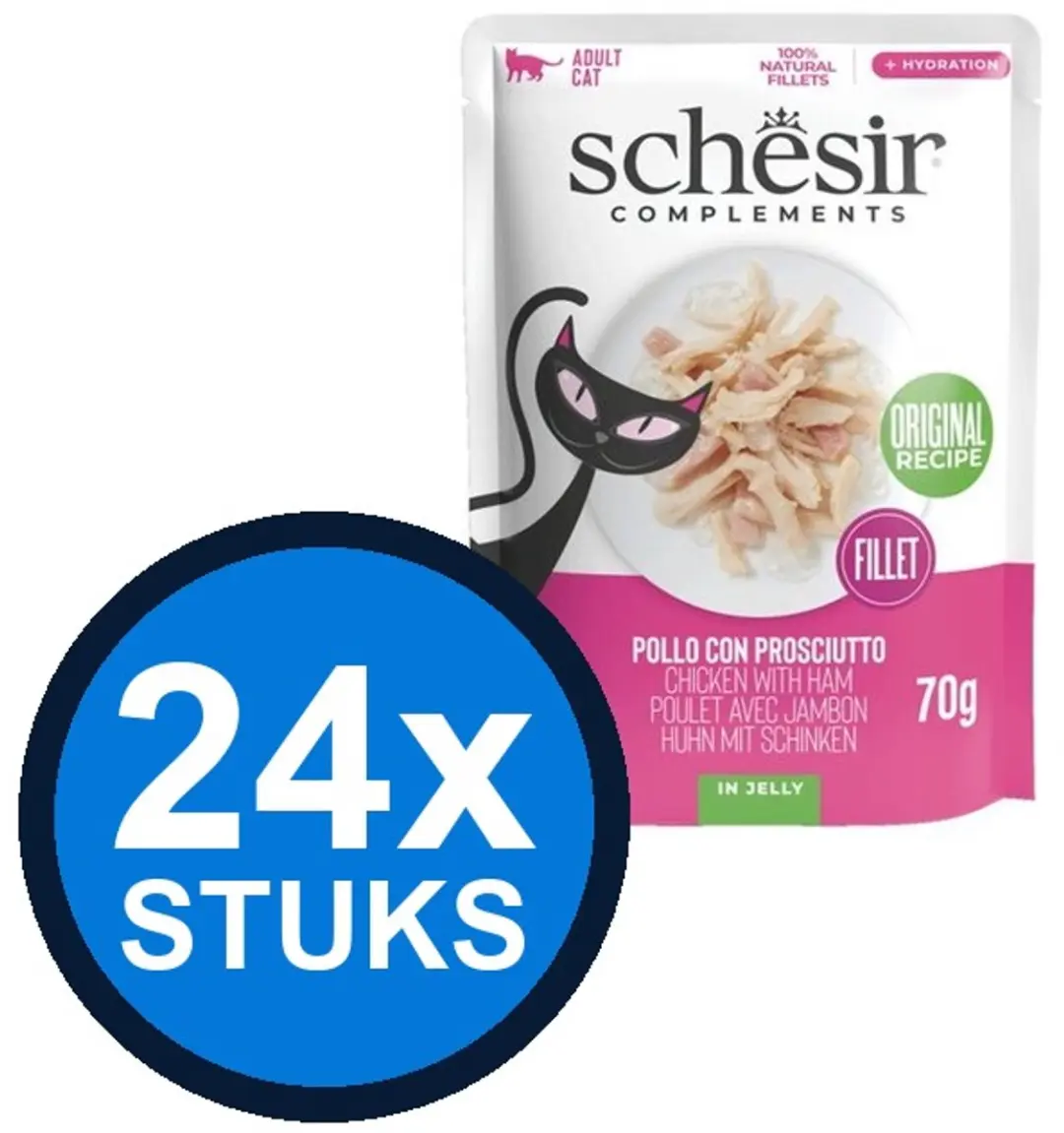 24x Schesir Complementary kat pouch gelei kip&ham 70gr