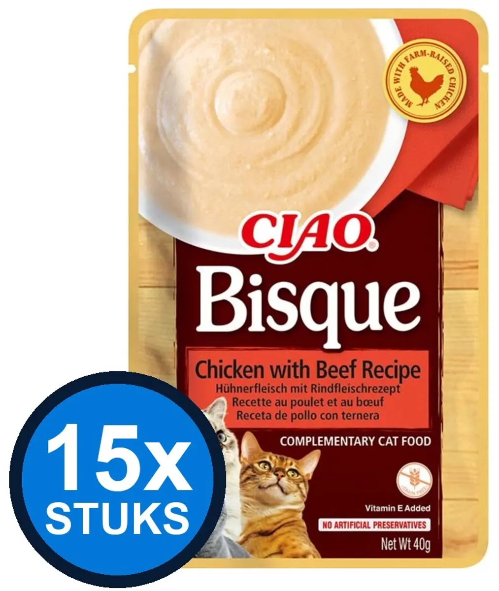 15x Ciao Bisque puree cat chicken&beef 40gr