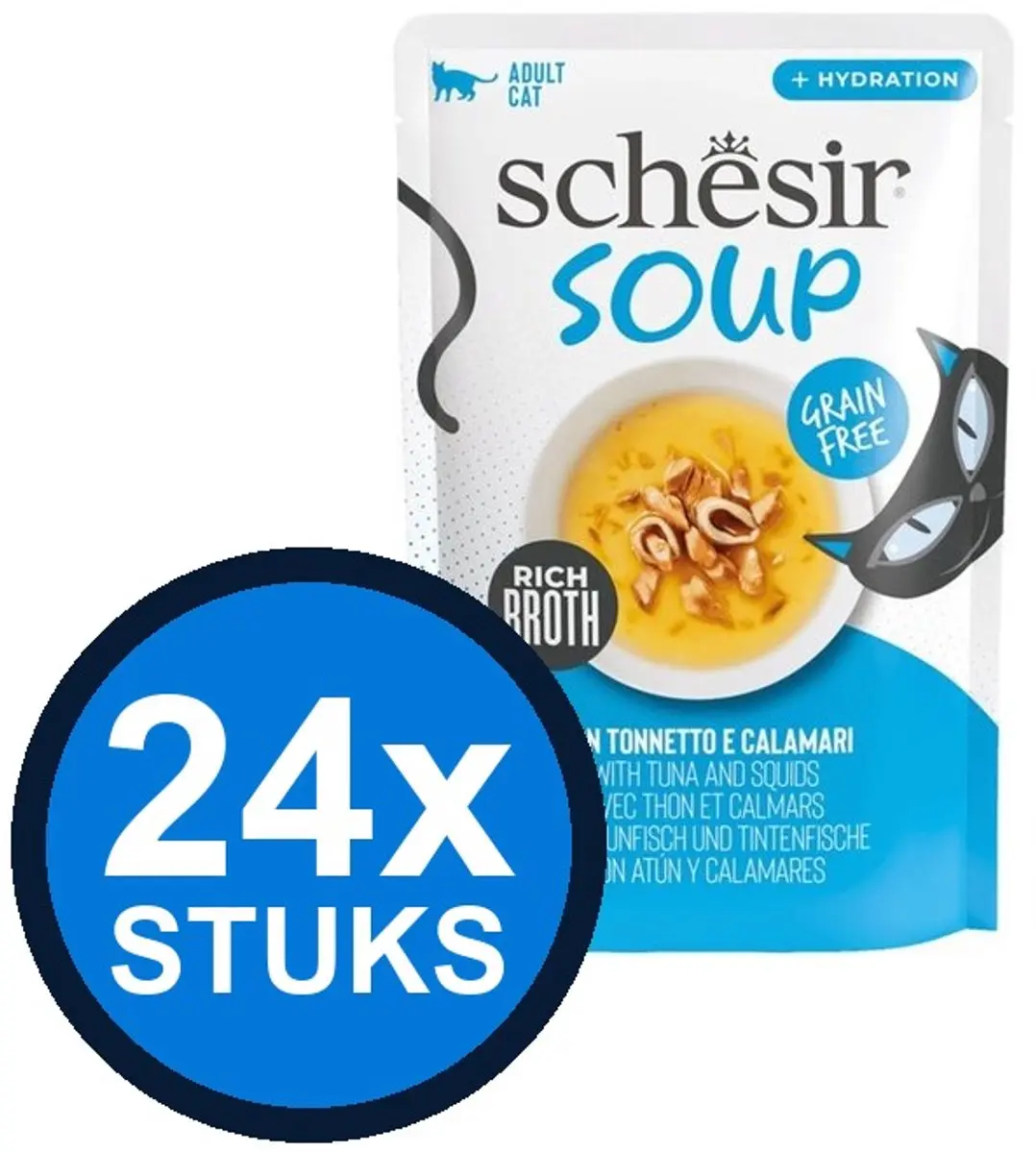 24x Schesir Complementary kat pouch soup tonijn&inktvis 40gr