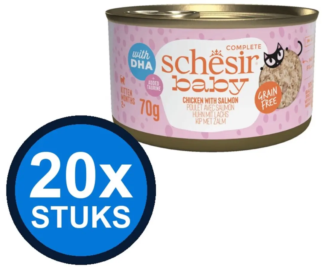 24x Schesir Baby kitten blik bouillon kip&zalm 70gr