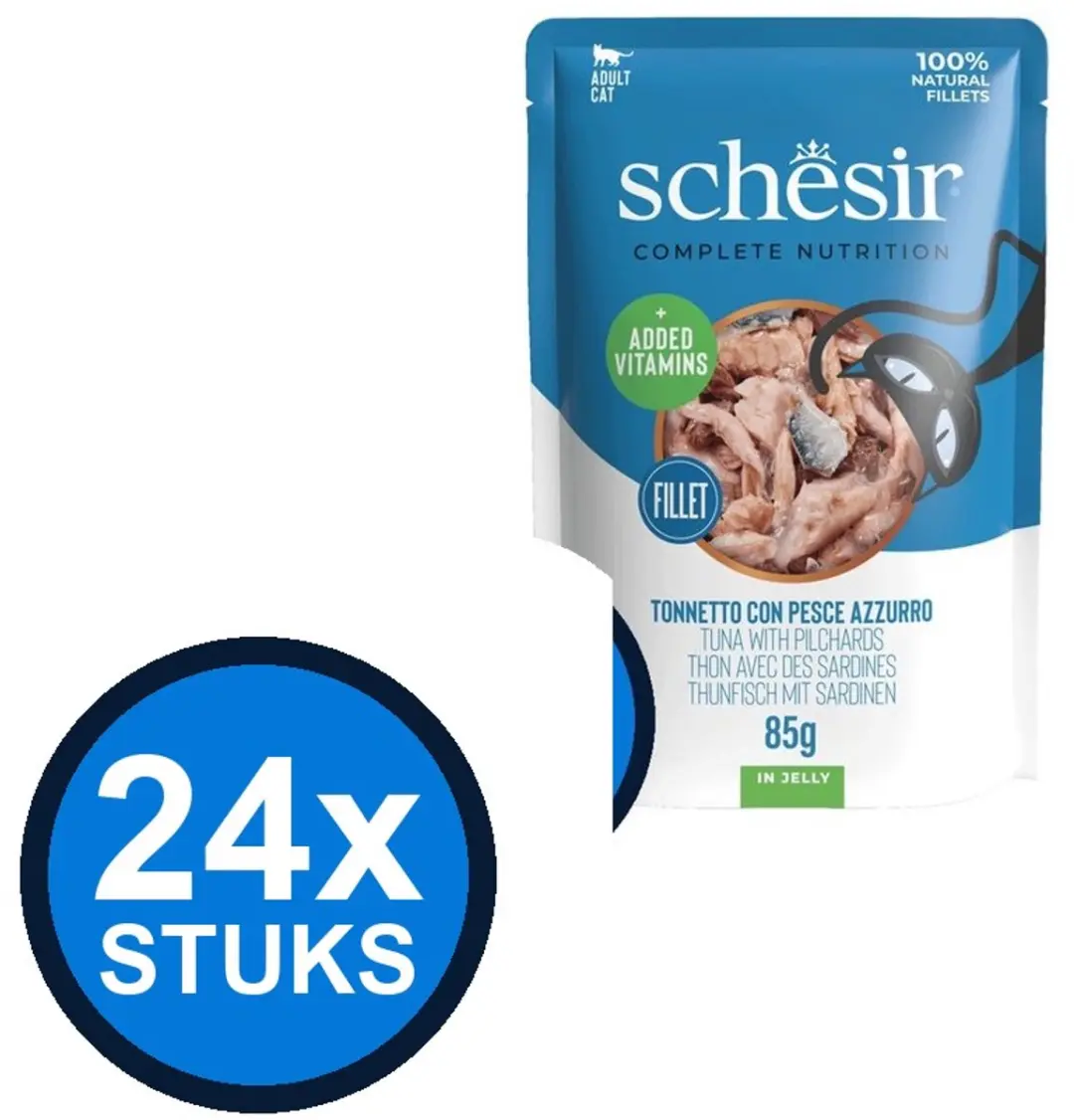 24x Schesir Complete&Balanced kat pouch gelei tonijn&sardines 85gr