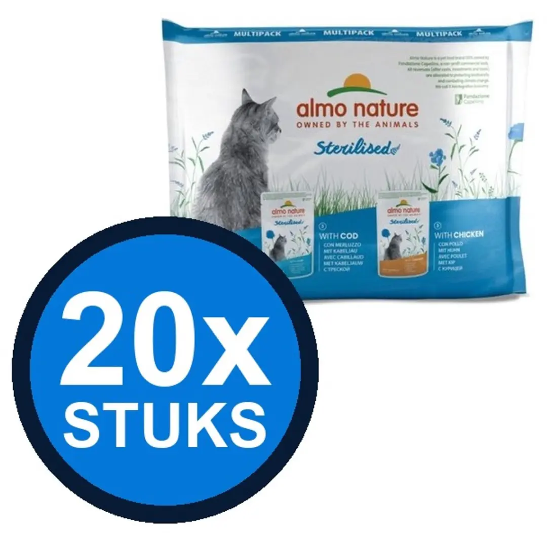 20x Almo Nature Holistic cat pouch sterilised rund&kip 6x70gr