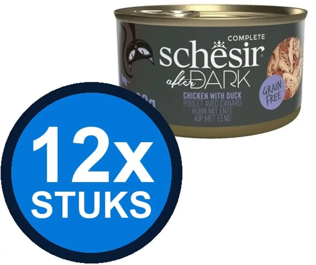 12x Schesir After Dark kat blik bouillon kip&eend 80gr