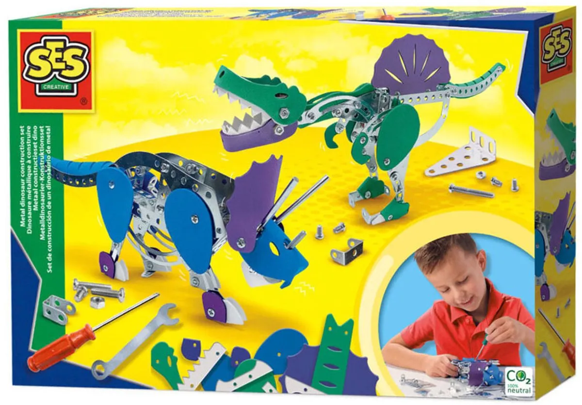 SES Creative Metaal Constructieset Dino - Triceratops & Spinosaurus - 2 Stuks