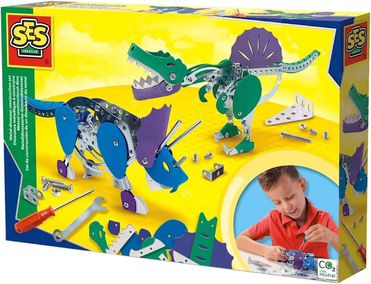 SES Creative Metaal Constructieset Dino - Triceratops & Spinosaurus - 2 Stuks