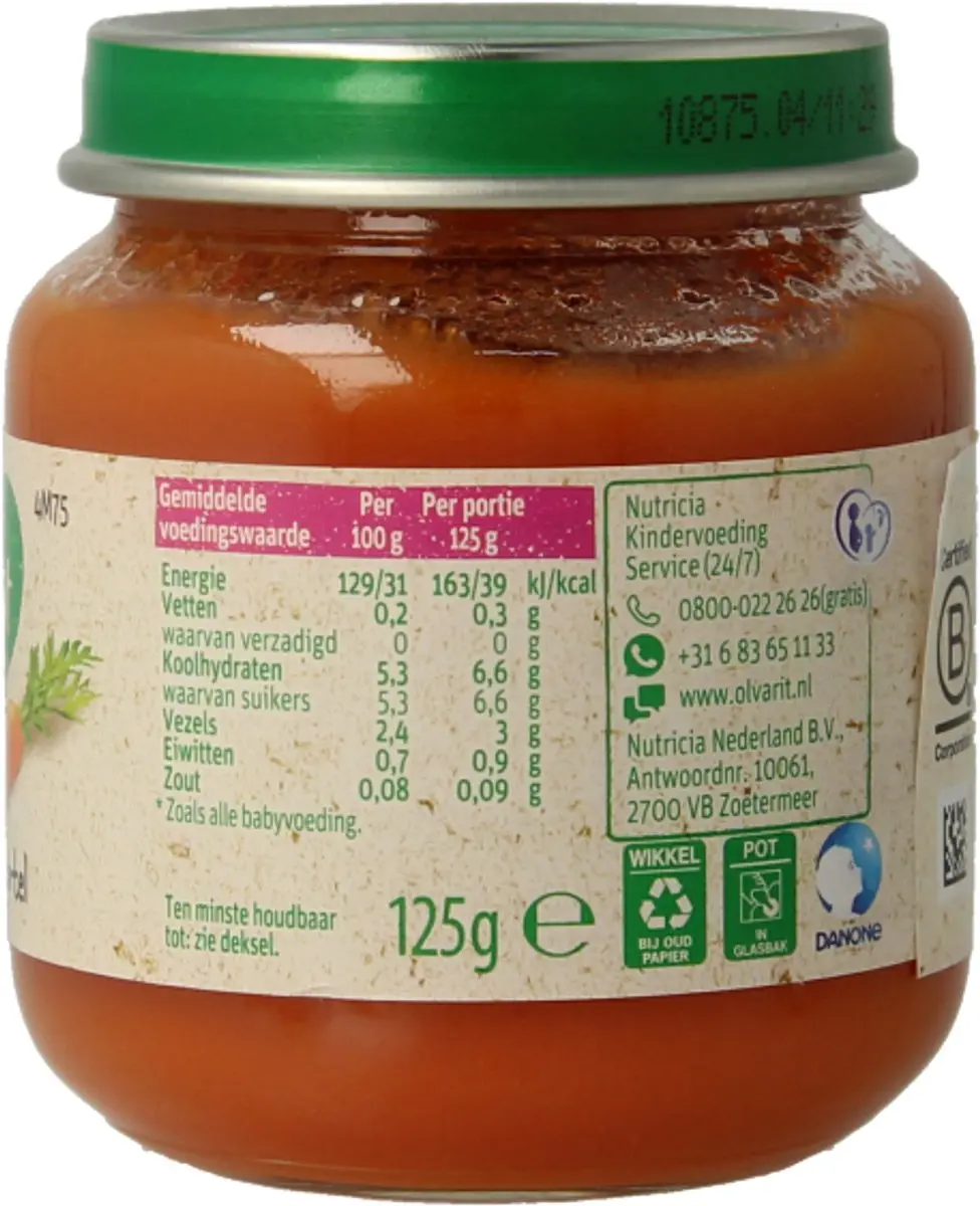 Olvarit Groentehapje Wortel 125g - afbeelding 3 van 6