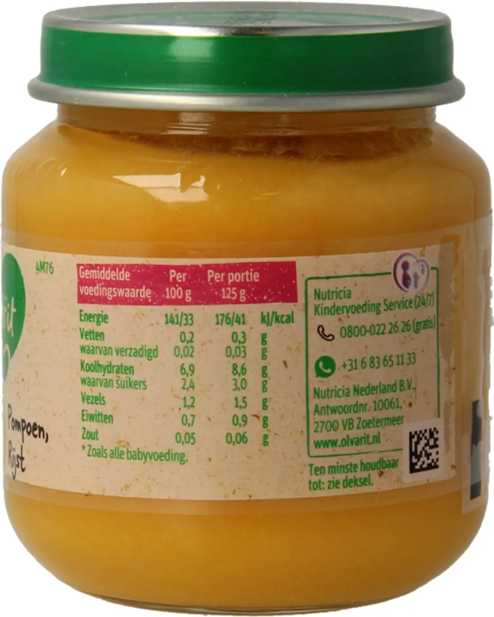 Olvarit Groentehapje Pompoen Rijst 125g
