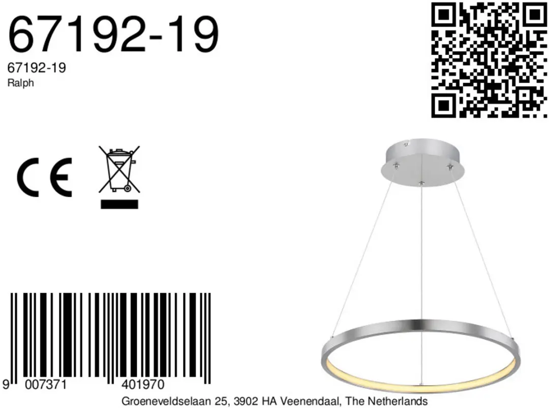 Globo LED hanglamp met enkele ring - Ø38,5cm - Nikkel - afbeelding 5 van 6