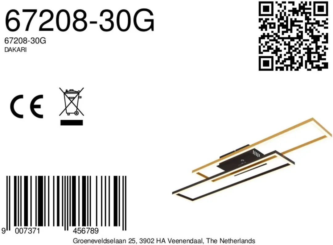 Globo Dakari LED Plafondlamp 67208-30G - Zwart - afbeelding 6 van 6