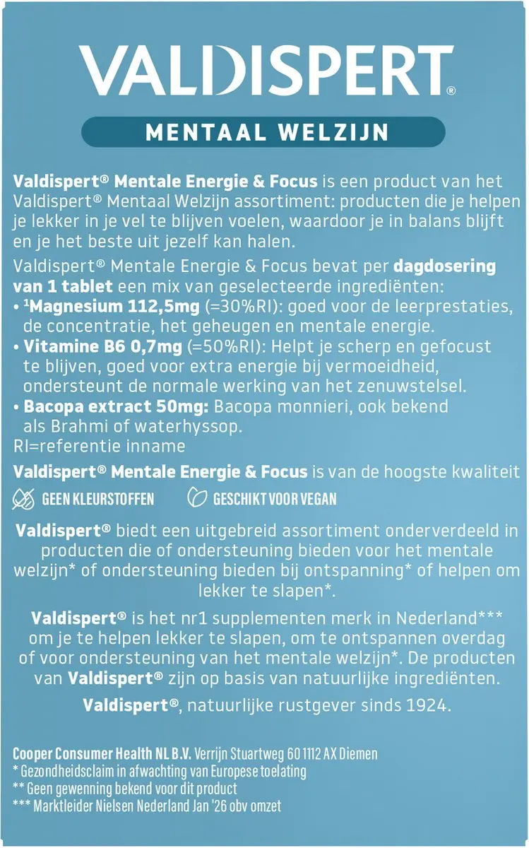 Valdispert Mentale Energie & Focus 4-in-1 - 30 Tabletten