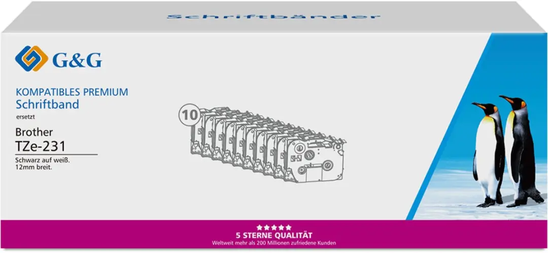 G&G 5T231-10TD Labeltape - Wit/Zwart 12mm - 10 Stuks