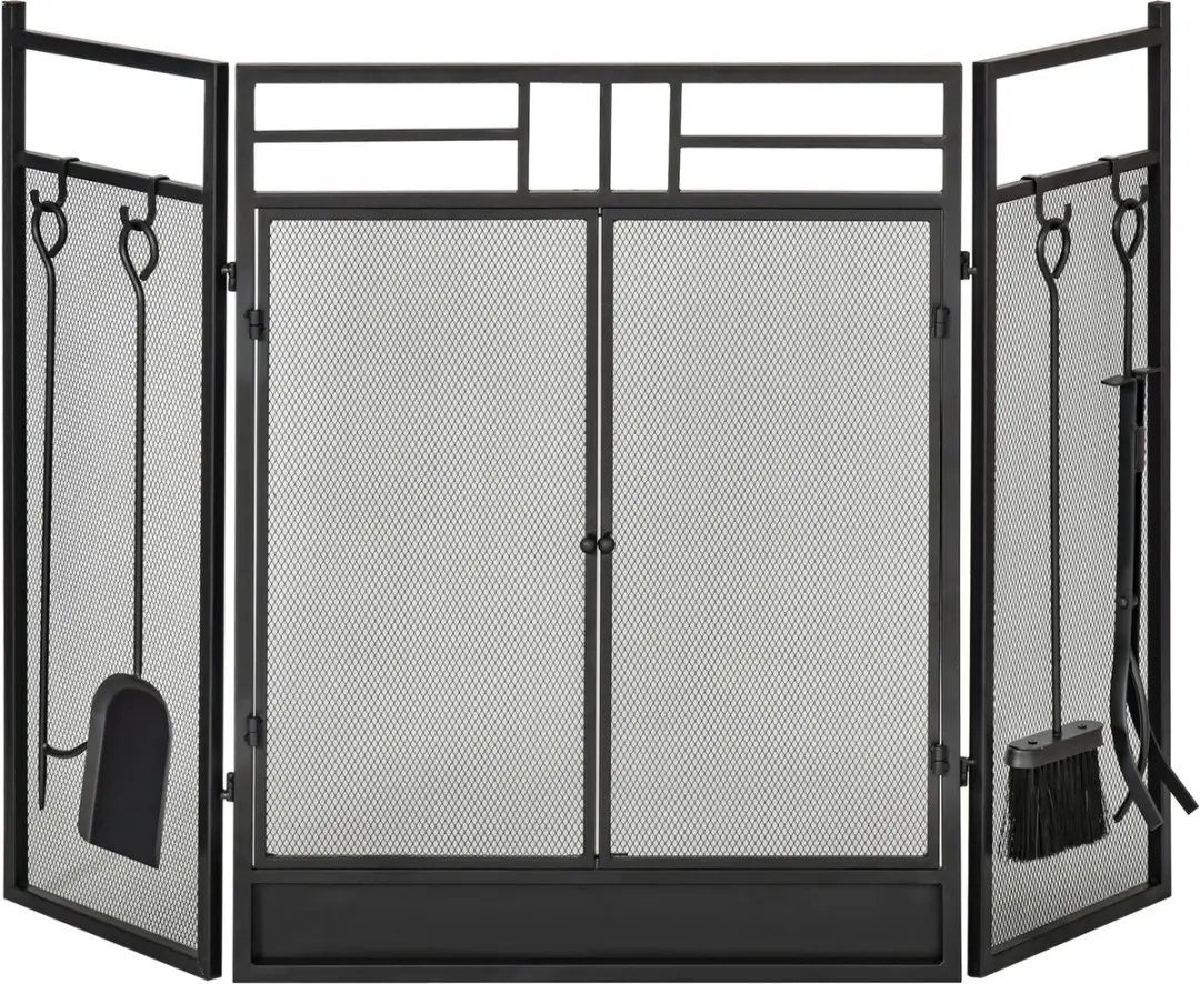 HOMCOM-Haardscherm-Metaal-122x1.6x80cm-Zwart