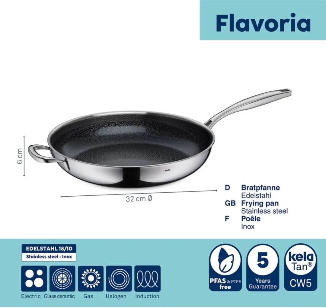 Kela Flavoria Roestvrijstalen Koekenpan 32cm - Zilver - afbeelding 3 van 3