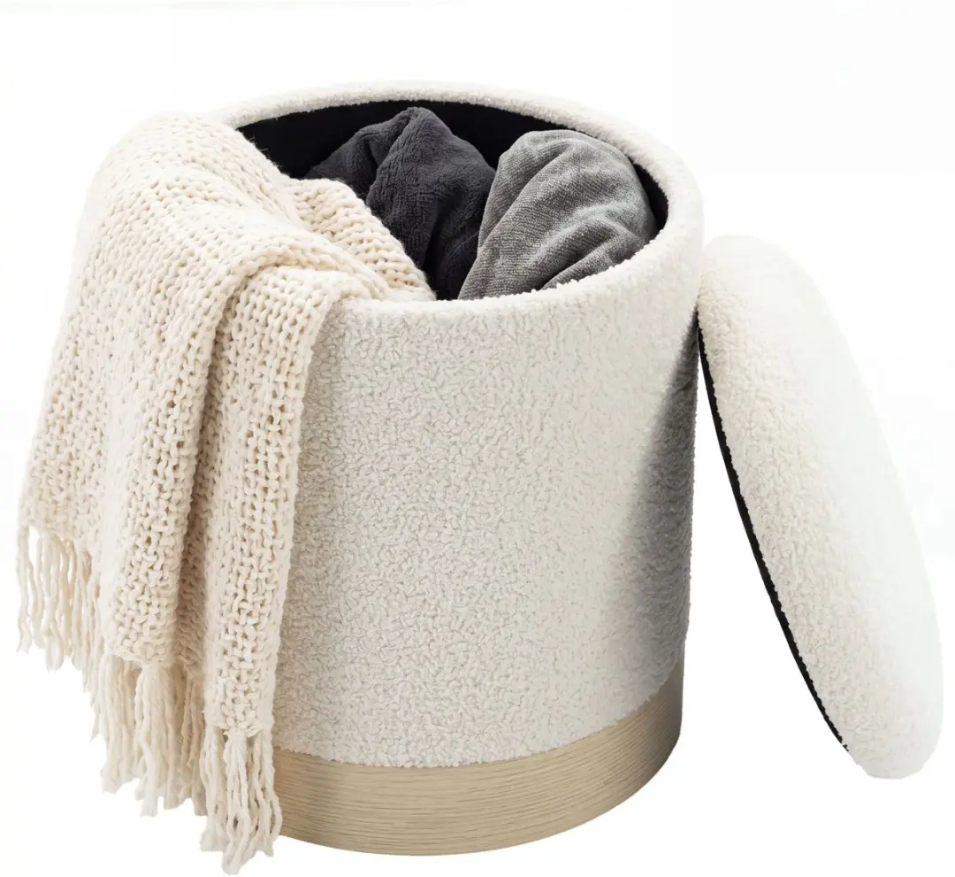 HOMCOM Storage Ottoman-Sherpa-Fleece-38 x 38 x 45 cm-Cremeweiß