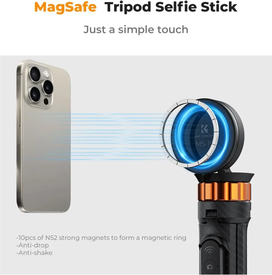 K&F Concept MS19 Selfiestick MagSafe - iPhone - Zwart - afbeelding 4 van 6