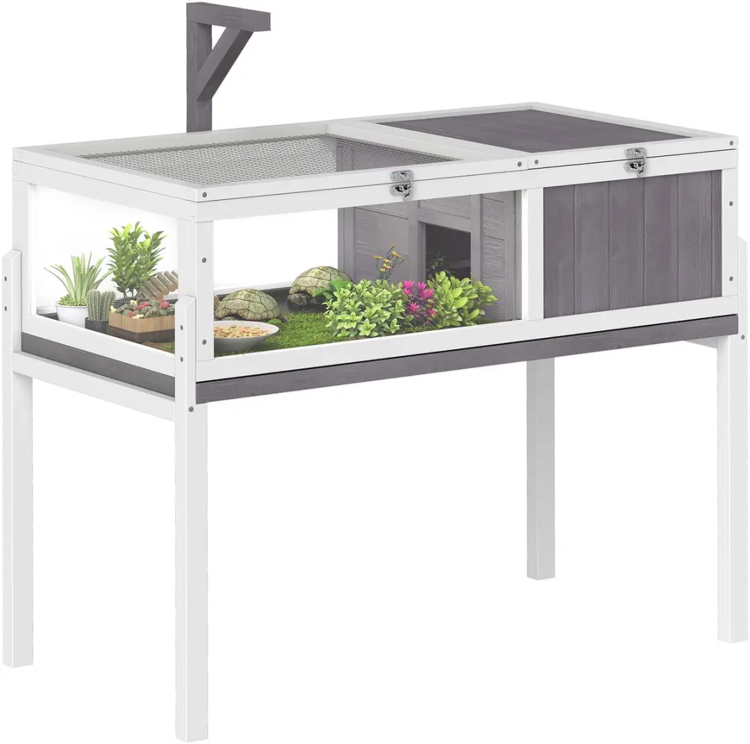 PawHut-Schildpaddenhuis-Vurenhout, PS-104x53x82cm-Grijs