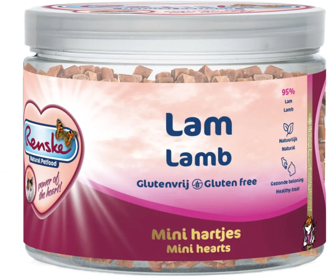 Renske Kattensnack Gezonde Beloning Hartjes Lam 100g
