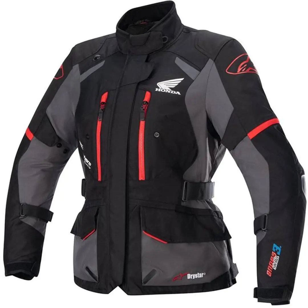Alpinestars Honda Stella Andes V3 Drystar Jas Zwart Tar Grijs Helderrood