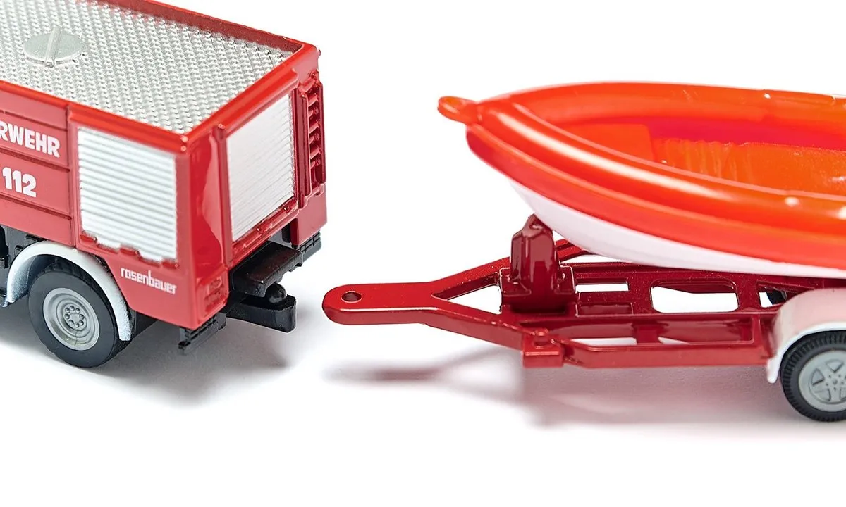 SIKU 1636 Brandweer Unimog met drijvende boot - 1:87 - Rood
