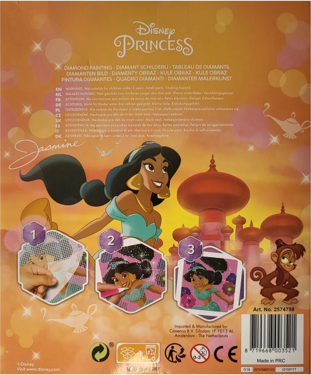 Disney Princess Diamond Painting Jasmine 16x16cm - Multicolor