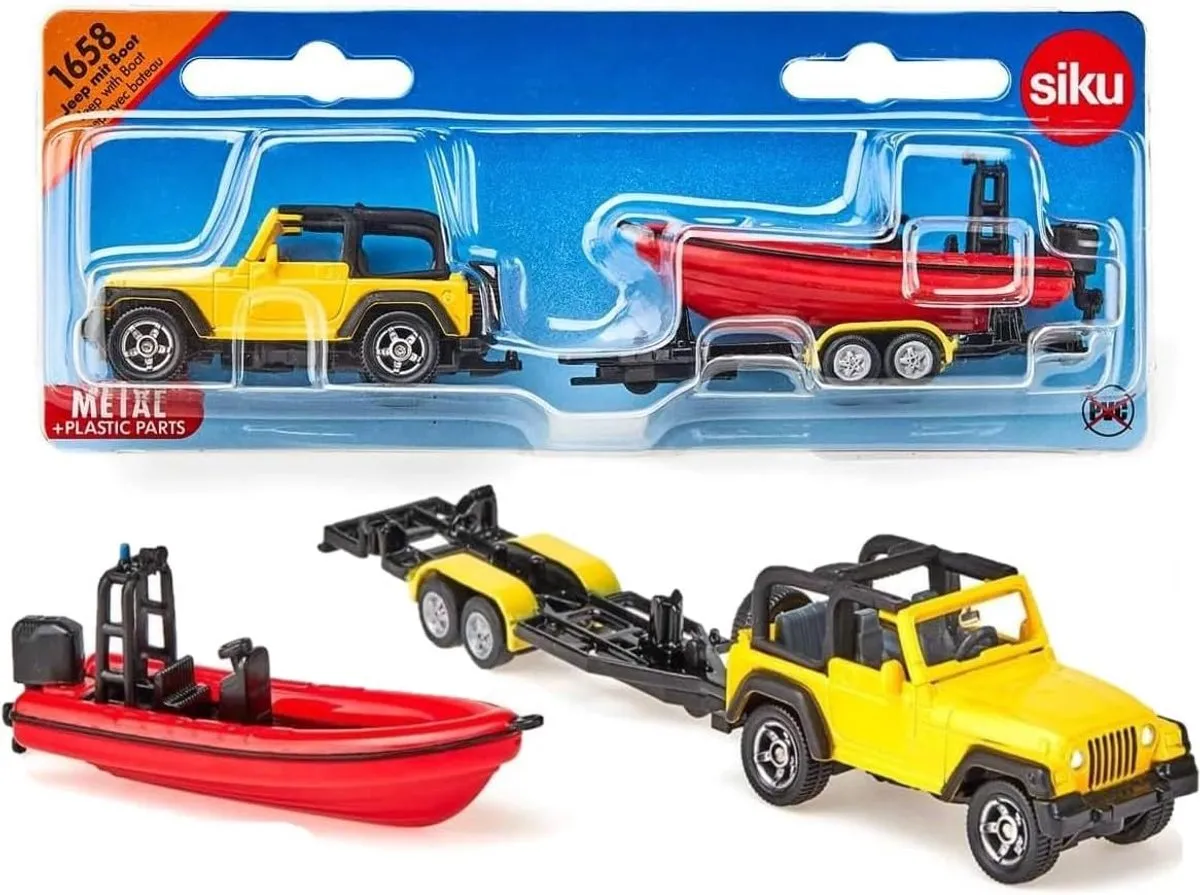 SIKU 1658 Jeep met Boot - Rood/Geel