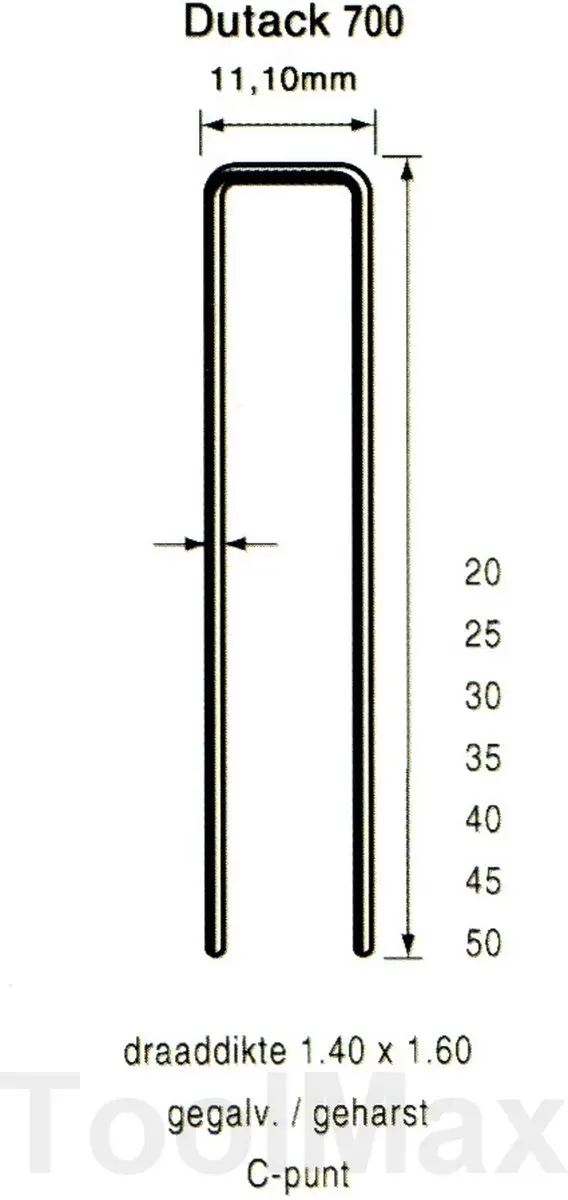 Dutack Nieten 700 25 mm. verzinkt