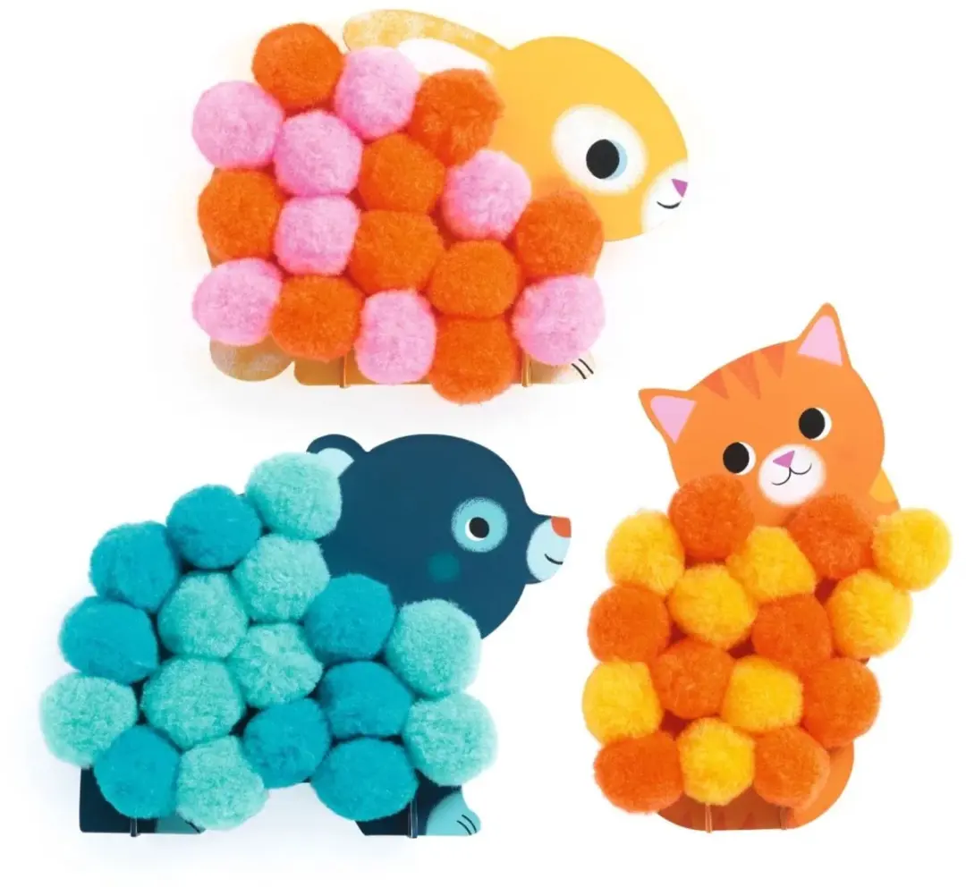 Djeco Pompomcollages Dieren - Roze/Geel/Oranje - afbeelding 3 van 6