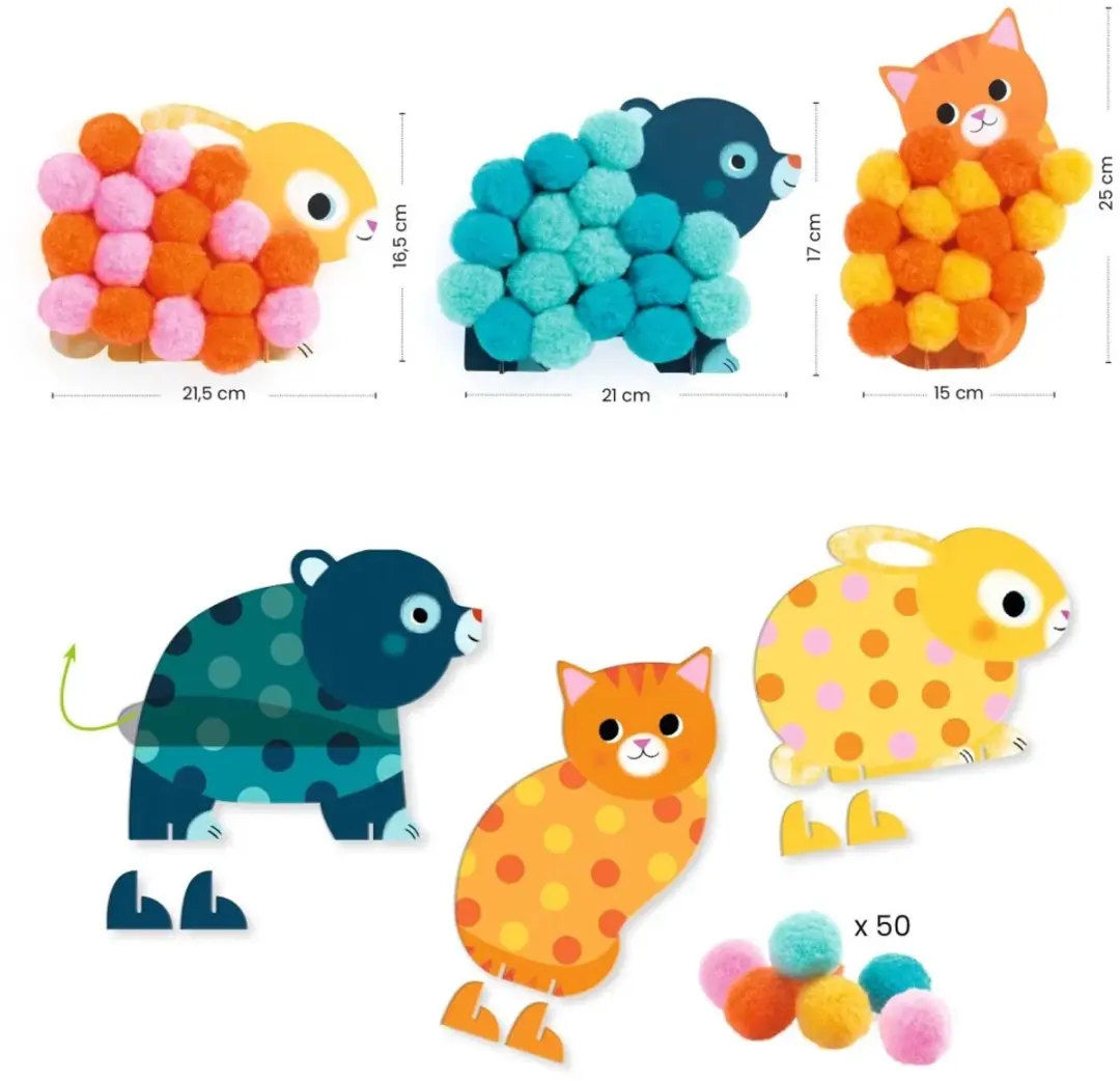 Djeco Pompomcollages Dieren - Roze/Geel/Oranje - afbeelding 4 van 6