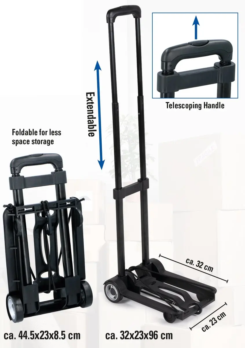 Kinzo Opvouwbare Steekwagen 40kg - Zwart - afbeelding 4 van 6
