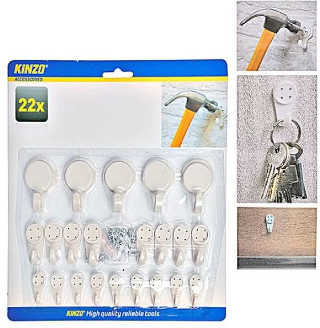 Kinzo 22-delige Plastic Opbergwand Haken Set