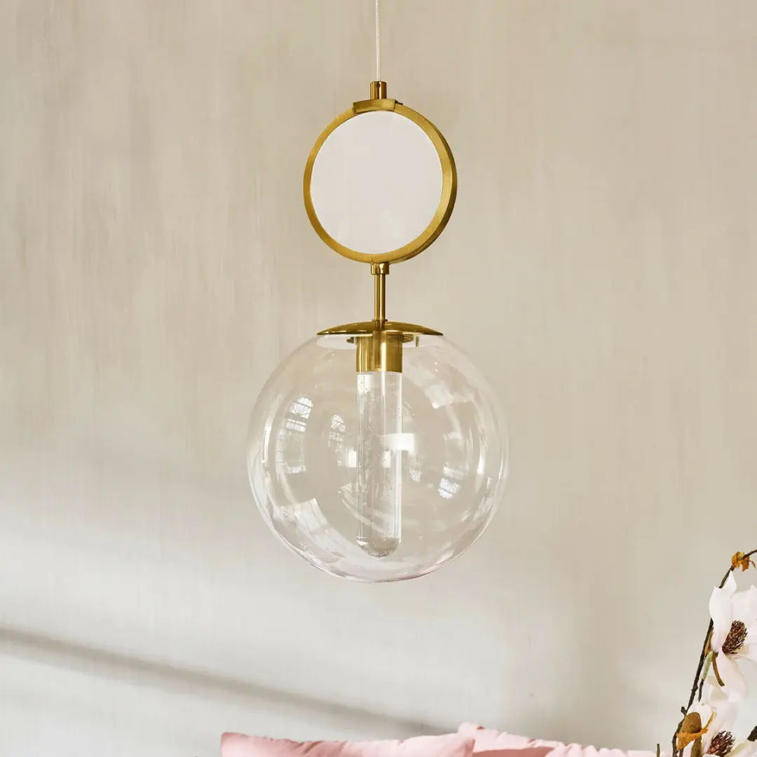Loberon Ledhanglamp Corvane - Goud/wit - Ø22cm - afbeelding 5 van 6