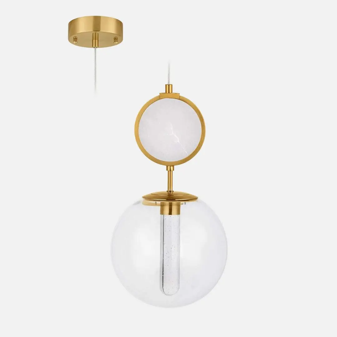 Loberon Ledhanglamp Corvane - Goud/wit - Ø22cm - afbeelding 2 van 6