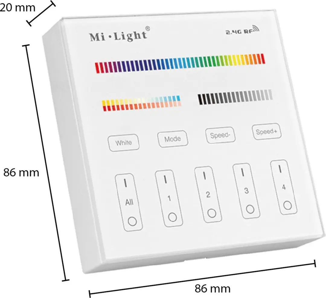 Mi-Light Mi-Boxer B4 RGB+CCT Wandbediening 4-Zone - Wit - afbeelding 4 van 6